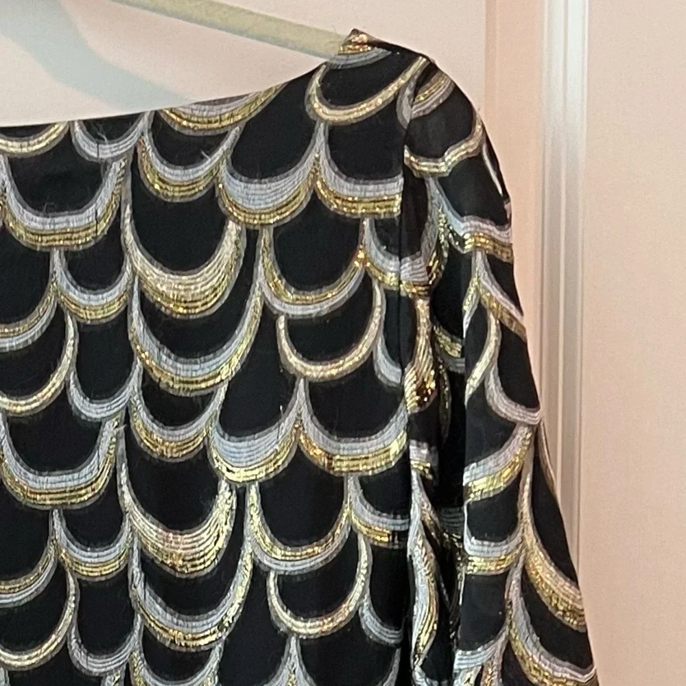 Loeffler Randall black and gold cape dress